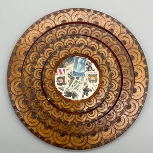 Vintage Folk Art Nesting Plates Wall Art Pyrography Wooden Decoupage Stamps